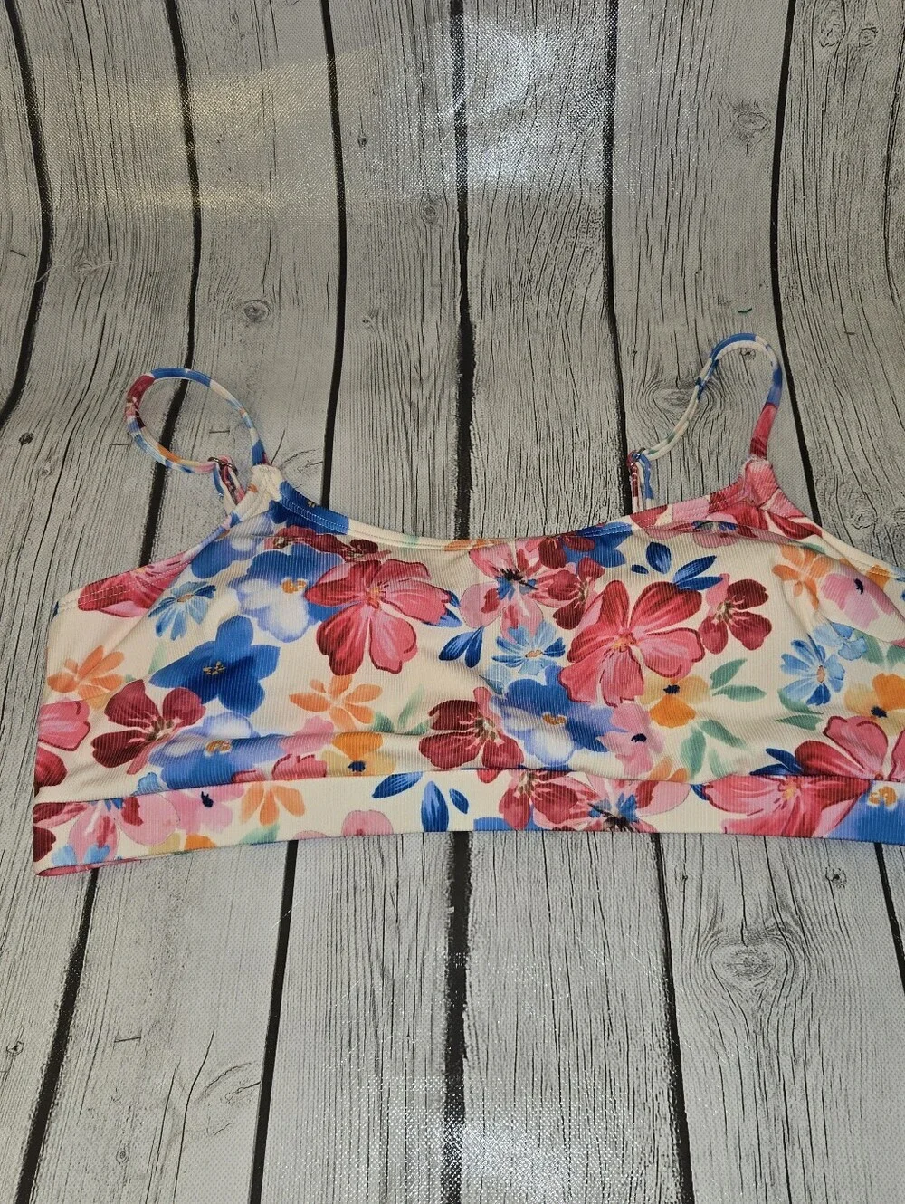 Cupshe Floral Ribbed Bikini Set High Waisted Tropical Swimsuit M/L - Picture 3 of 7